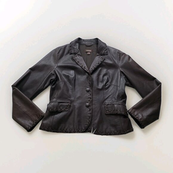 Danier Leather Jacket Women L Brown Studded Leaf Pockets Lined Boho Glitter Punk - Picture 10 of 16